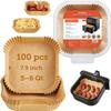 Cosori Air Fryer Liners, 100 PCS Square Disposable Paper Liners, Non-Stick Silicone Oil Coating, Little to No Cleaning, 7.9" Unbleached Food Grade, Resistant to 465F, Thickened Not Easy to Break view 1