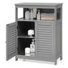 COSTWAY Bathroom Storage Cabinet, Wooden Side Storage Organizer with Louver Doors & Removable Shelf, Freestanding Floor Cabinet for Living Room, Kitchen, Entryway (Grey) view 1