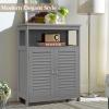 COSTWAY Bathroom Storage Cabinet, Wooden Side Storage Organizer with Louver Doors & Removable Shelf, Freestanding Floor Cabinet for Living Room, Kitchen, Entryway (Grey) view 2