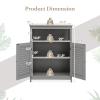 COSTWAY Bathroom Storage Cabinet, Wooden Side Storage Organizer with Louver Doors & Removable Shelf, Freestanding Floor Cabinet for Living Room, Kitchen, Entryway (Grey) view 3