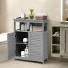 COSTWAY Bathroom Storage Cabinet, Wooden Side Storage Organizer with Louver Doors & Removable Shelf, Freestanding Floor Cabinet for Living Room, Kitchen, Entryway (Grey) view 4