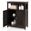 COSTWAY Bathroom Storage Cabinet, Wooden Side Storage Organizer with Louver Doors & Removable Shelf, Freestanding Floor Cabinet for Living Room, Kitchen, Entryway (Brown) view 1
