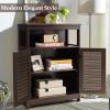 COSTWAY Bathroom Storage Cabinet, Wooden Side Storage Organizer with Louver Doors & Removable Shelf, Freestanding Floor Cabinet for Living Room, Kitchen, Entryway (Brown) view 2