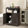 COSTWAY Bathroom Storage Cabinet, Wooden Side Storage Organizer with Louver Doors & Removable Shelf, Freestanding Floor Cabinet for Living Room, Kitchen, Entryway (Brown) view 4