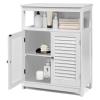 COSTWAY Bathroom Storage Cabinet, Wooden Side Storage Organizer with Louver Doors & Removable Shelf, Freestanding Floor Cabinet for Living Room, Kitchen, Entryway (White) view 1