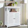 COSTWAY Bathroom Storage Cabinet, Wooden Side Storage Organizer with Louver Doors & Removable Shelf, Freestanding Floor Cabinet for Living Room, Kitchen, Entryway (White) view 2