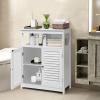 COSTWAY Bathroom Storage Cabinet, Wooden Side Storage Organizer with Louver Doors & Removable Shelf, Freestanding Floor Cabinet for Living Room, Kitchen, Entryway (White) view 4