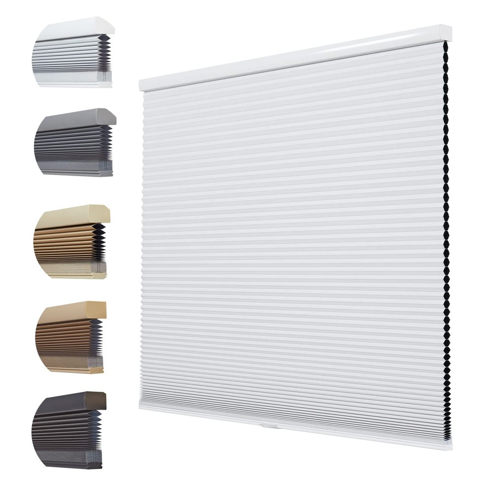 Persilux Cellular Shades Room Darkening Honeycomb Blinds for Windows Cordless Blackout Pleated Shades, Night White, 41" W x 60" H