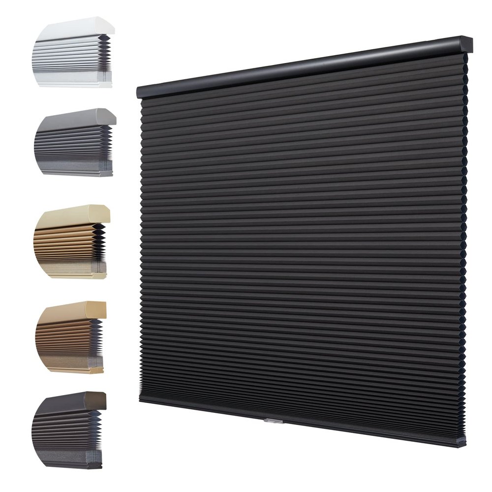 Persilux Cordless Blackout Cellular Blinds for Windows Honeycomb Shades Noise Reduction Thermal Insulated for Home, Night Black, 44.5" W x 48" H