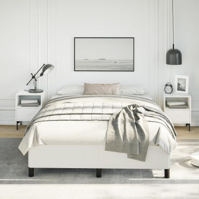 vidaXL Full Size Bed Frame with Plywood Slats, Platform Bed Frame, Faux Leather Upholstered Mattress Foundation, No Box Spring Needed & Easy Assembly, White, Without Mattress
