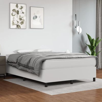 vidaXL Full-Size Box Spring Bed Frame - Modern White Faux Leather Design - 76"x53.9"x13.8" - California Proposition 65 Certified