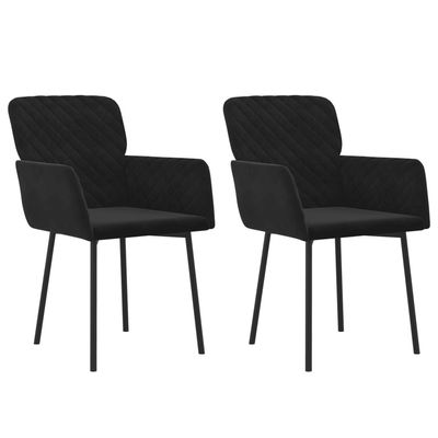 vidaXL 2-Piece Dining Chair Set, Black Velvet Upholstery with Sturdy Metal Frame, Ergonomically Designed Armrest and Padded Backrest, Modern Style for Home Dining Room Decor