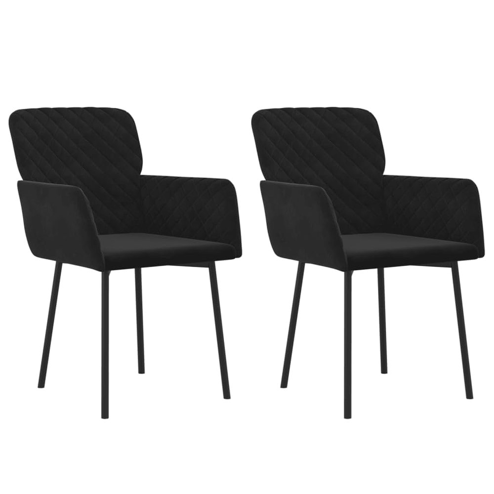 vidaXL 2-Piece Dining Chair Set, Black Velvet Upholstery with Sturdy Metal Frame, Ergonomically Designed Armrest and Padded Backrest, Modern Style for Home Dining Room Decor