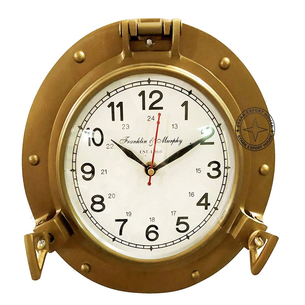 Stark Export House Antique Nautical Navigation Marine Brass Porthole Clock Solid Brass Wall 15 Inch Best for Gift (J T Y)