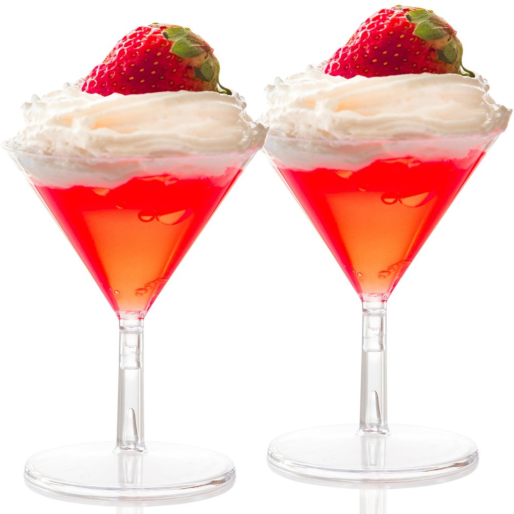 120 Disposable Mini Martini Glasses - Clear Plastic Dessert Cups, Cocktail Glasses, 2 oz Wine Shooter Shot Glasses, 2 pc Parfait Cups - Bulk Pack