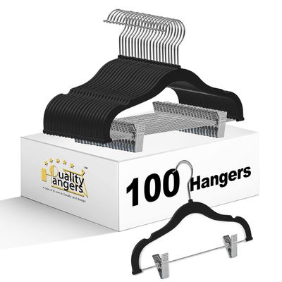 100 Quality Kids Plastic Non Velvet Non-Flocked Thin Compact Skirt Pant Coat Hangers with Metal Clips for Skirts Pants Blouses 360 Swivel Hook, Jacket, Shirt, Pants, Suit Hangers (Black, 100)