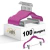 100 Quality Kids Plastic Non Velvet Non-Flocked Thin Compact Skirt Pant Coat Hangers with Metal Clips for Skirts Pants Blouses 360 Swivel Hook, Jacket, Shirt, Pants, Suit Hangers (Pink, 100) view 1