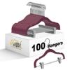 100 Quality Kids Plastic Non Velvet Non-Flocked Thin Compact Skirt Pant Coat Hangers with Metal Clips for Skirts Pants Blouses 360 Swivel Hook, Jacket, Shirt, Pants, Suit Hangers (Raspberry, 100) view 1