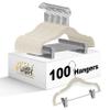 100 Quality Kids Plastic Non Velvet Non-Flocked Thin Compact Skirt Pant Coat Hangers with Metal Clips for Skirts Pants Blouses 360 Swivel Hook, Jacket, Shirt, Pants, Suit Hangers (Ivory, 100) view 1
