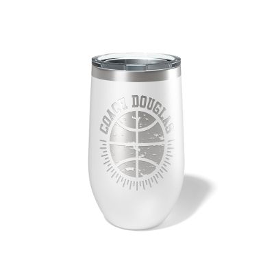 Alterd Industries Personalized Basketball Coach Gift - Coach Accessories | Coaching | travel coffee mug | personalized stainless steel cups | 20 oz travel coffee cup (12oz Wine Tumbler, White)