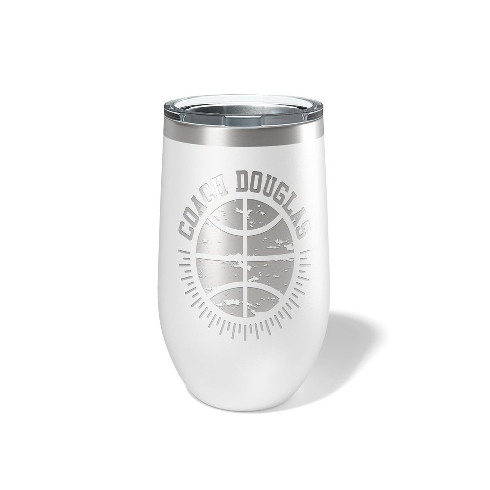 Alterd Industries Personalized Basketball Coach Gift - Coach Accessories | Coaching | travel coffee mug | personalized stainless steel cups | 20 oz travel coffee cup (12oz Wine Tumbler, White)
