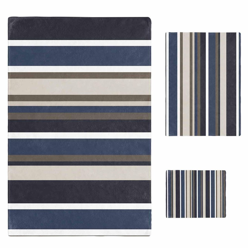 Anzona Navy Blue Yellow Brown 3 Piece Bath Towels Set, Modern Retro Striped Abstract Art Soft & Absorbent Towel for Bathroom, Hotel (1 Bath Towel 30x60, 1 Hand Towel 16x28, 1 Washcloth 13x13)