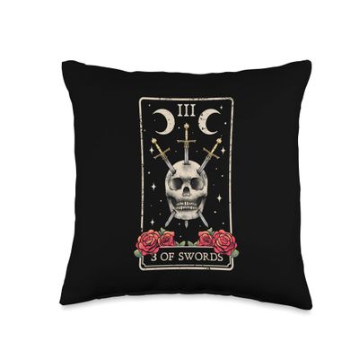 3 Of Swords Tarot Card Occult Witches Esoteric Goth Gothic Throw Pillow