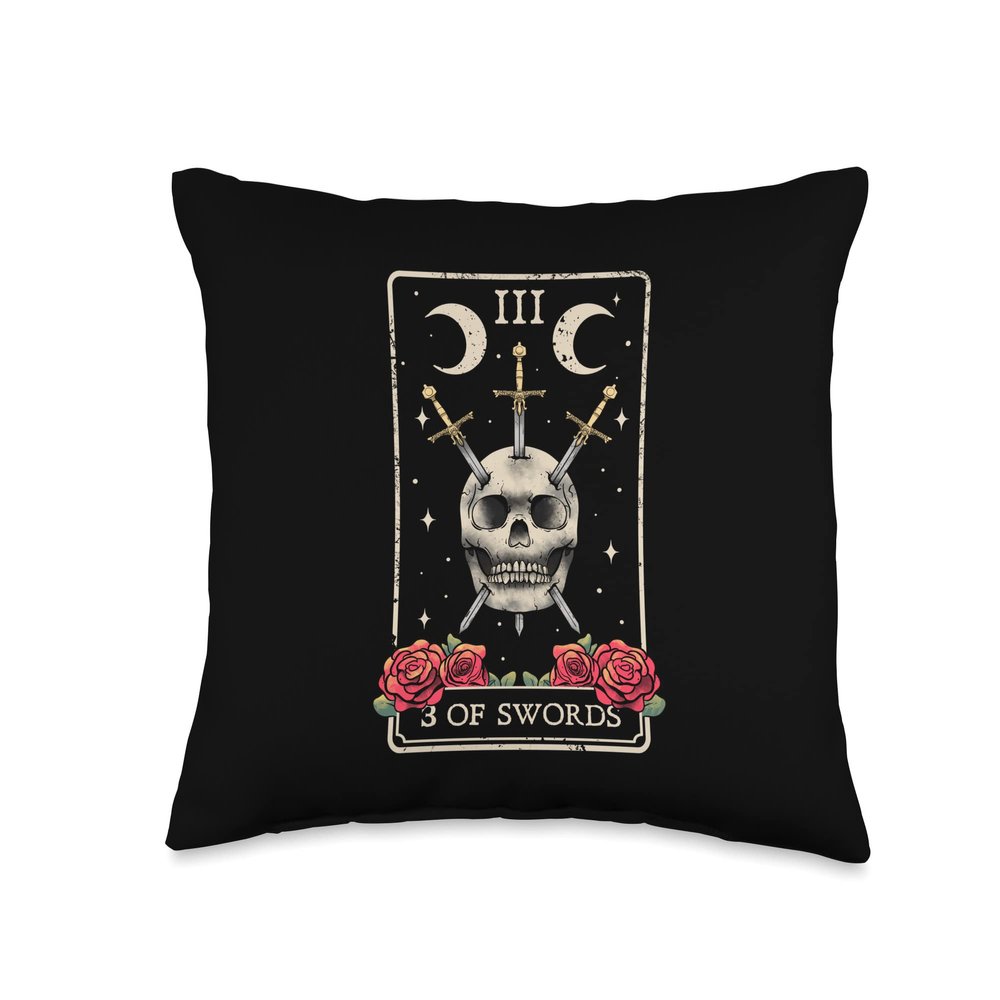 3 Of Swords Tarot Card Occult Witches Esoteric Goth Gothic Throw Pillow