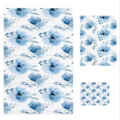 Anzona Spring Floral 3 Piece Bath Towels Set, Watercolor Blue Flowers Farmhouse Soft & Absorbent Towel for Bathroom, Hotel (1 Bath Towel 30x60, 1 Hand Towel 16x28, 1 Washcloth 13x13)