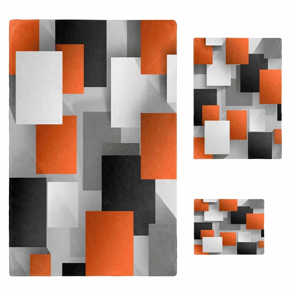 Anzona Orange Black Grey 3 Piece Bath Towels Set, Modern Middle Century Geometric Abstract Art Soft & Absorbent Towel for Bathroom, Hotel (1 Bath Towel 30x60, 1 Hand Towel 16x28, 1 Washcloth 13x13)