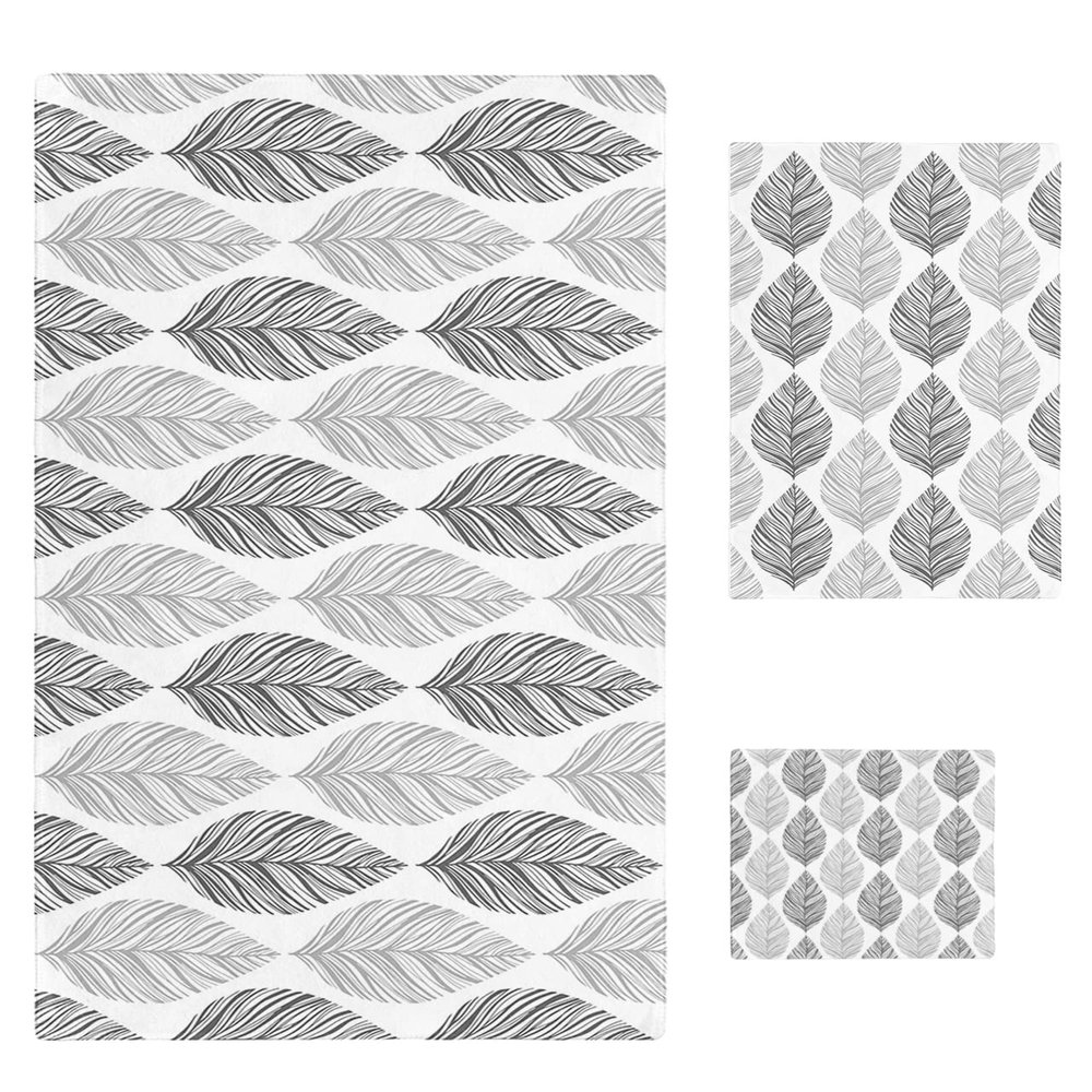Grey Leaves 3 Piece Bath Towels Set, Gray Summer Tropical Aesthetics Soft & Absorbent Towel for Bathroom, Hotel (1 Bath Towel 30x60, 1 Hand Towel 16x28, 1 Washcloth 13x13)