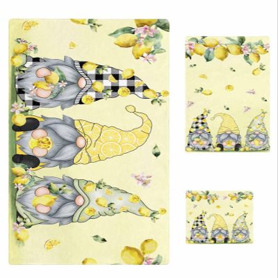 Anzona Summer Lemon 3 Piece Bath Towels Set, Yellow Spring Gnomes Farmhouse Soft & Absorbent Towel for Bathroom, Hotel (1 Bath Towel 30x60, 1 Hand Towel 16x28, 1 Washcloth 13x13)