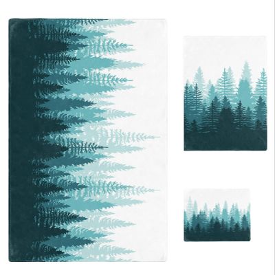 Aqua Ombre 3 Piece Bath Towels Set, Primeval Forest Modern Abstract Art Aesthetics Soft & Absorbent Towel for Bathroom, Hotel (1 Bath Towel 30x60, 1 Hand Towel 16x28, 1 Washcloth 13x13)