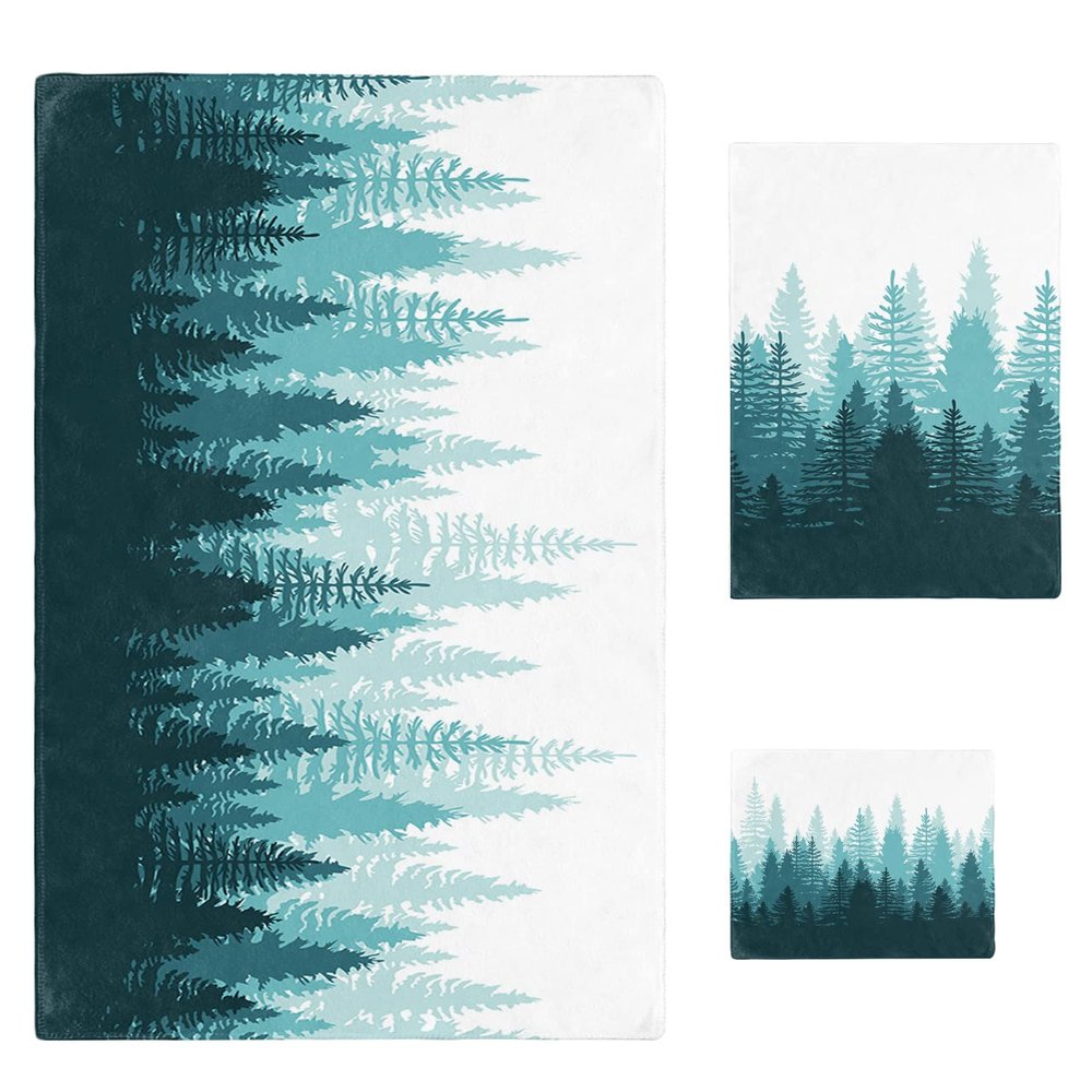 Aqua Ombre 3 Piece Bath Towels Set, Primeval Forest Modern Abstract Art Aesthetics Soft & Absorbent Towel for Bathroom, Hotel (1 Bath Towel 30x60, 1 Hand Towel 16x28, 1 Washcloth 13x13)