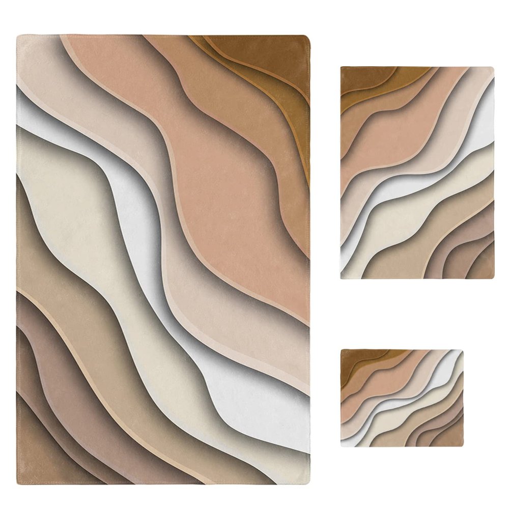 Brown Ombre 3 Piece Bath Towels Set, Modern Geometric Abstract Aesthetic Cream Soft & Absorbent Towel for Bathroom, Hotel (1 Bath Towel 30x60, 1 Hand Towel 16x28, 1 Washcloth 13x13)