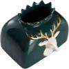 Tissue Dispenser Box Tissue Box Holder Chinese Handmade Ceramic Tissue Storage Box Creative Deer Head Embossed Decor Tissue Box Cover for Living Room Bedroom Desktop Decoration Facial Tissue Dispenser view 1