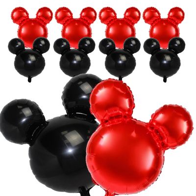 10PCS Mouse Head Foil Balloons  5 Black and 5 Red Murine Head Foil Balloons for Kids Mouse Birthday Party Supplies 24" Mylar Balloons for Birthday Party Decoration