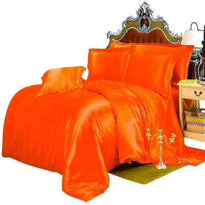 Kanak Bedding All Season Comforter 400GSM 7Pc 100% Silk Satin Sheet Set with Comforter Hotel Luxury Bed Sheets Cooling Sheets Set Twin Orange