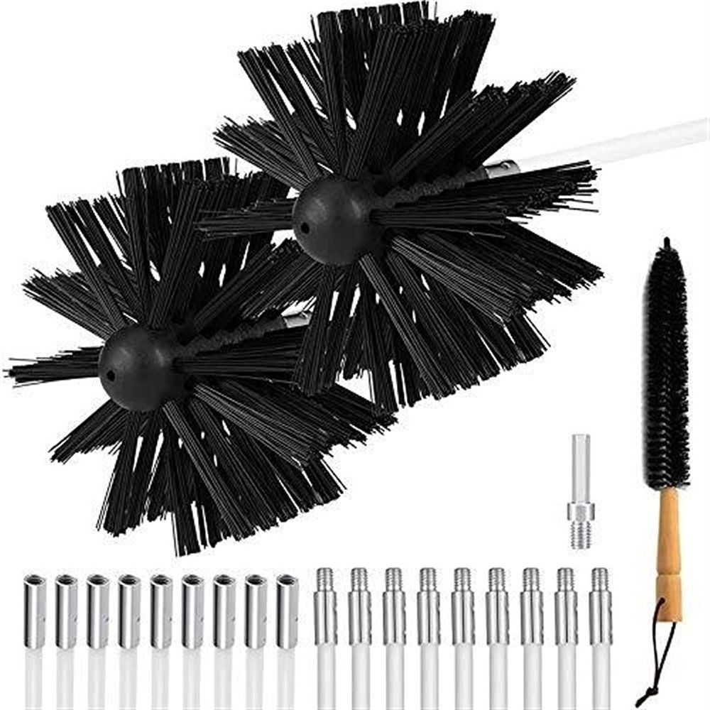 chimney sweep kit 410mm Chimney Cleaner Kit, Nylon Rotary Dryer Vent Cleaner Kit,Includes 1/2 Synthetic Brush Head, 1 Wood Handle Brush and 9/18 Bendable Rods, for Remove Chimney or Dryer Vent ( Color