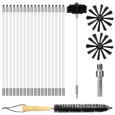 chimney sweep kit Flexible Dryer Vent Cleaning Kit Lint Remover 16 Inch Dryer Vent Brush Cleaning Kit Fireplace Chimney Brushes , With 9/18 Nylon Rods 1/2 Brush Heads 1 Drill Connector 1 Long Brush (