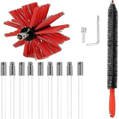 chimney sweep kit Dryer Vent Cleaner 9/12/15 Rods | Includes Dryer Lint Trap Brush | Turns Forward/Reverse With Locking Pin Rod Connectors | Use With Or Without Power Drill | Strong And Flexible Rods