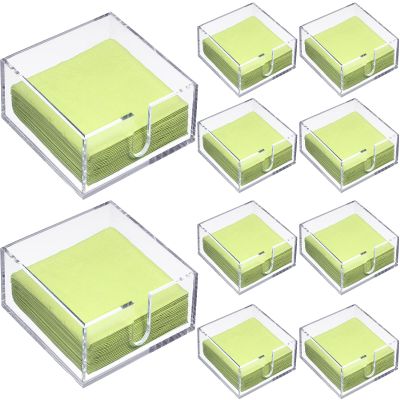 Acrylic Cocktail Napkin Holder for Table, Clear Beverage Napkin Holder Square Rectangle for Dinner, Kitchen, Bathroom, Restaurant, Bar (10 Pieces, 5.5 x 5.5 Inch)