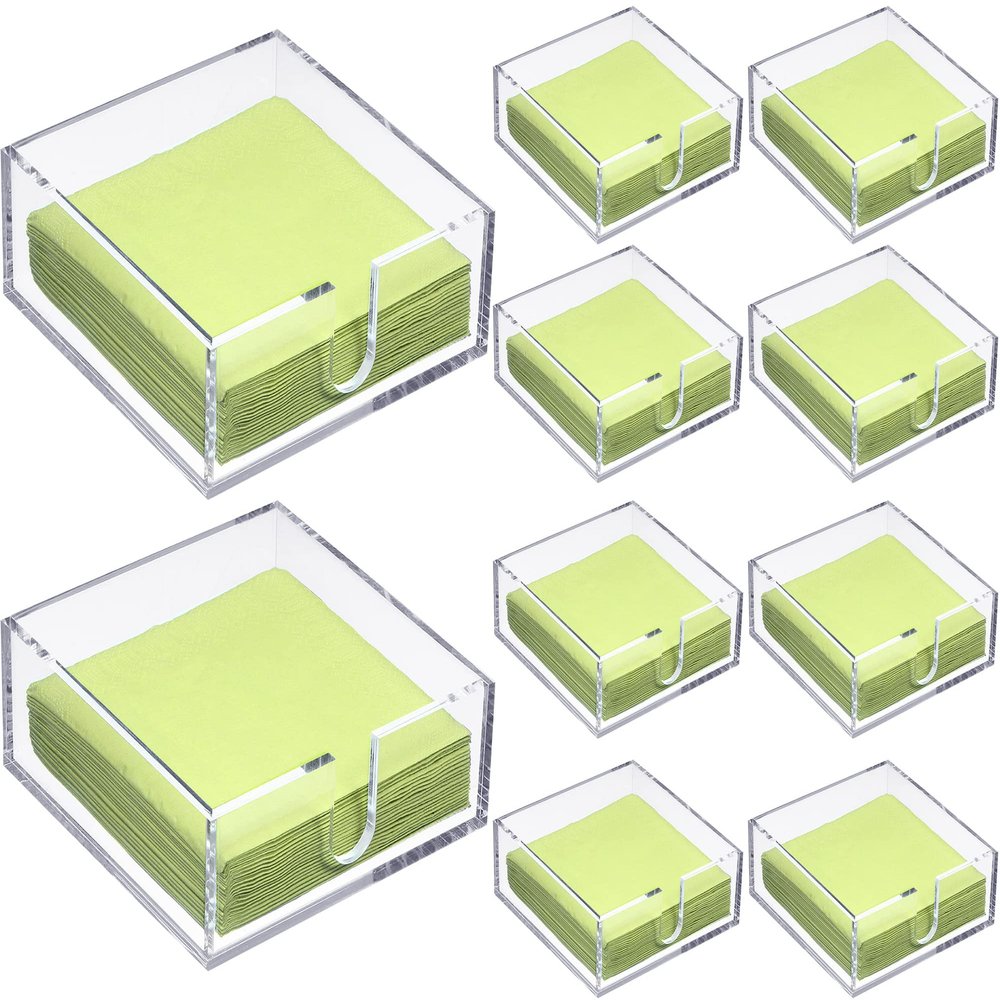 Acrylic Cocktail Napkin Holder for Table, Clear Beverage Napkin Holder Square Rectangle for Dinner, Kitchen, Bathroom, Restaurant, Bar (10 Pieces, 5.5 x 5.5 Inch)