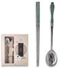 BALWOO [Made in Korea] Goryeo Celadon Design Korean Table Sticky Rice Spoon and Chopsticks 430 Stainless Steel Glossy Surface Mukbang Cutlery (Blue, 5 Sets) view 1