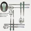 BALWOO [Made in Korea] Goryeo Celadon Design Korean Table Sticky Rice Spoon and Chopsticks 430 Stainless Steel Glossy Surface Mukbang Cutlery (Blue, 5 Sets) view 3