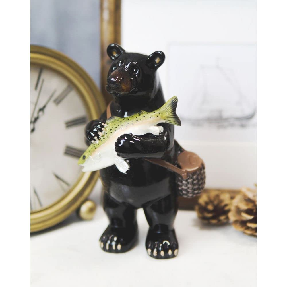 1 Pcs Western Rustic Fishing Black Bear Holding Largemouth Bass Fish Figurine Bears