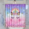 Cartoon Cute Unicorn Fabric Shower Curtain,Funny Rainbow Girly Pink Roses Flower Unicorn Print Hotel Quality,Machine Washable,72L x72W for Bathroom. view 2