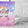 Cartoon Cute Unicorn Fabric Shower Curtain,Funny Rainbow Girly Pink Roses Flower Unicorn Print Hotel Quality,Machine Washable,72L x72W for Bathroom. view 3