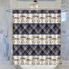 Abstract Fishing Shower Curtain,Retro Nautical Theme Wildlife Fishing Boat Plaid Decor Bathroom Curtain 72L x72W Durable Cloth Fabric Bathroom Decor Set with Hooks view 2