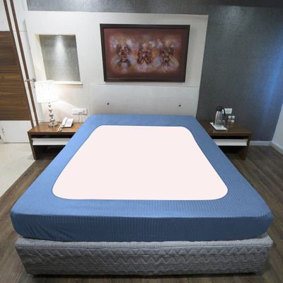 Velosso StretchWrap Striped Box Spring Cover - 100% Egyptian Cotton Wrap Around 4 Sides for Hotel & Home, Fits Box Springs up to 10 - Queen, Medium Blue
